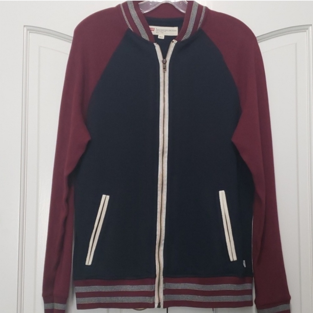 Levi's blue crew neck zip-up dressy sweater
